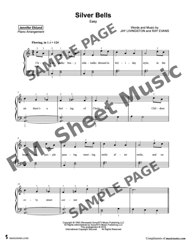 Silver Bells (Easy Piano) By Bing Crosby F.M. Sheet Music Pop